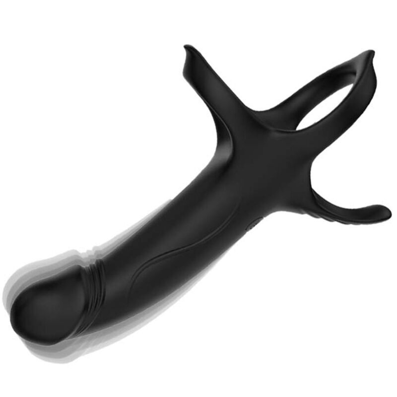 Gode avec Anneau et Vibrateur Noir en Silicone Médical