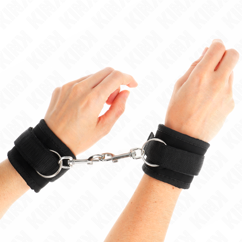 Menottes BDSM KINK en Nylon Noir Réglables 18–35 cm – Fermeture Crochet & Boucle